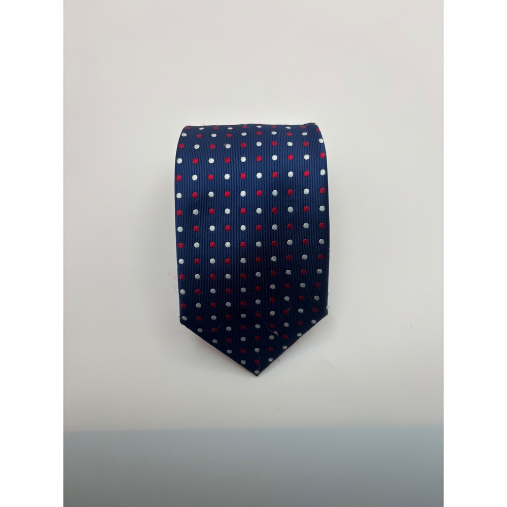 US Polo Assn Mens Navy Blue Red White Polka Dot Necktie Handmade Polyester